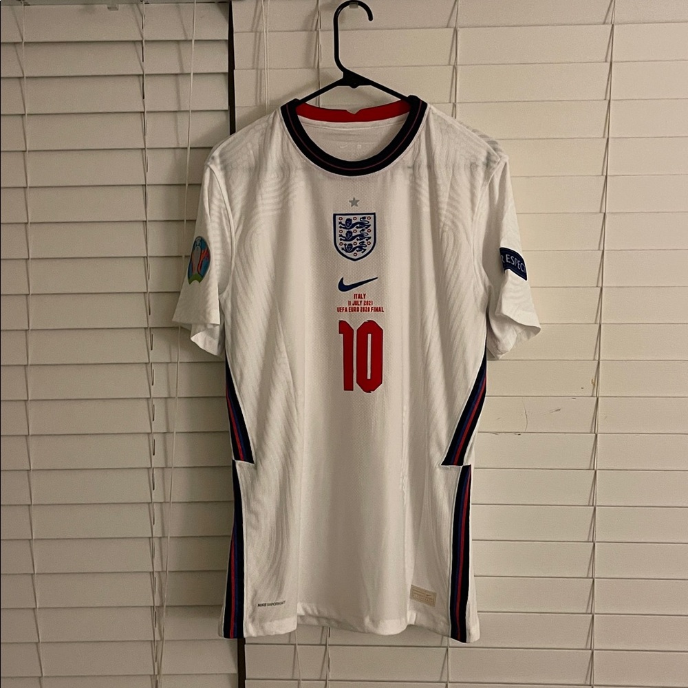 Nike White England 20/21 Euro finals Football Jersey with Red Number